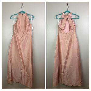NWT Alfred Sung | High-Neck Cutout Satin Bridesmaid Dress Toasted Sugar 12